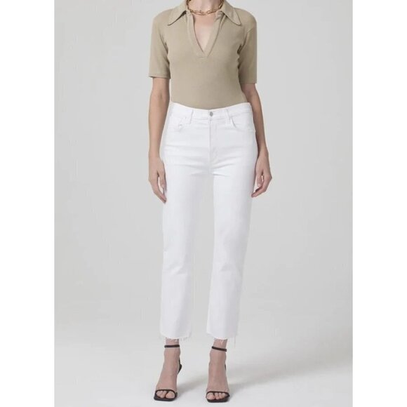 Citizens of Humanity Daphne‎ High-Rise Raw Hem Cropped Jeans White Women Size 33 - Picture 3 of 16